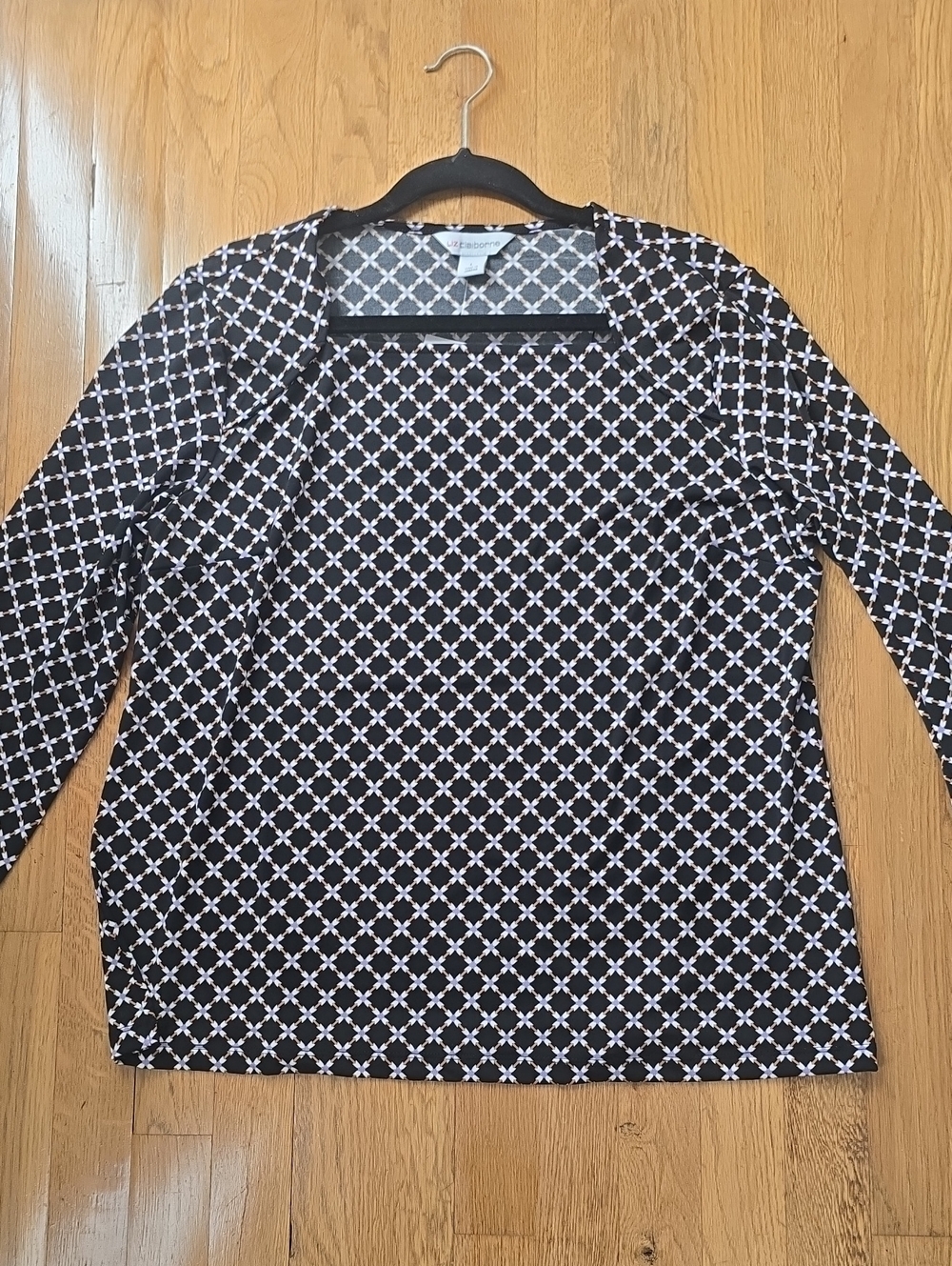 Liz Claiborne Brand Women's Black & White Geometric Long-Sleeves Top Size Large